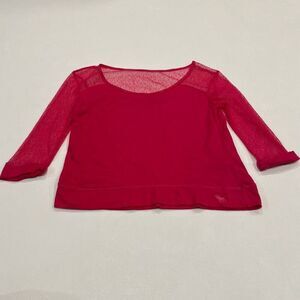Abercrombie Kids Red Mesh Sleeve Top L | Girls Long Sleeve Sheer Detail Shirt